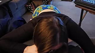 he was watching television  so i used his cock all i wanted i sucked i rode and stroked it with my tits till he shot down my throat