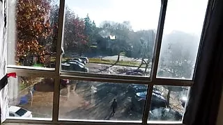 Sissy Maid in Spiked Chastity Cage Cuffed to Bed Post