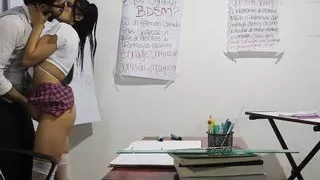 BDSM Class ends with Schoolgirl Spanked, Choked and Creampied