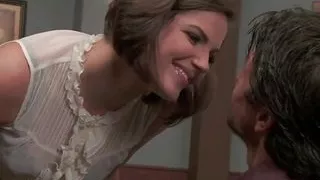 Brunette hottie sucking a hard cock and getting her hairy cunt smashed