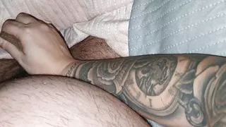 Tattooed step mom handjob step son dick making him feel like a king