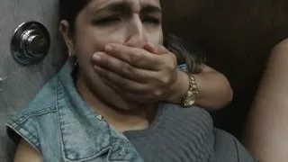 Horny Latina has lesbian sex in the public bathroom of a hotel - Porn in Spanish