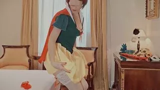 Miss Filia MILF Snow White Cosplay Striptease and Masturbate with Big Cock Dildo in Retro Vintage Style, Real Wife Amateur