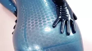 Sexy MILF with Big Natural Ass Teasing in Latex Catsuit Rubber Fetish