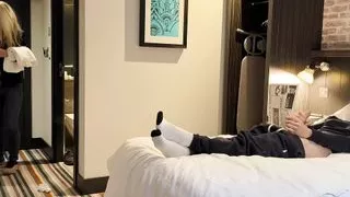 PUBLIC DICK FLASH. I pull out my dick in front of a hotel maid and she agreed to help me cum