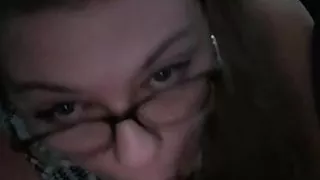 Sexy blonde bbw in glasses sucking dick in the car deepthroat cumshot on face