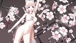 Genshin Impact Kokomi Undress Dance Hentai Catgirl Rainbow Mmd 3D Black Eyes Color Edit Smixix