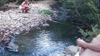 I suck a stranger outdoors with a big load of cum