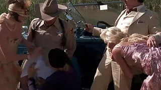 Horny gangsters get to bang some sexy sluts outdoors