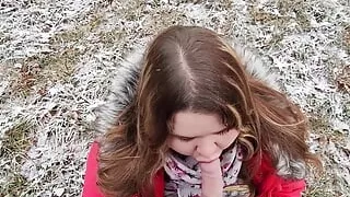 Facial for a Chubby Girlfriend Outdoors