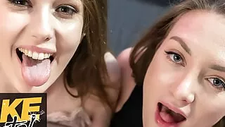 Fake Hostel - New couple hook up before being joined by horny backpacker for a threesome