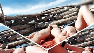 Fingering wet pussy on public beach and gets caught and interrupted by voyeur - MissCreamy