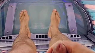 Sex Willer going solo on a sunbed