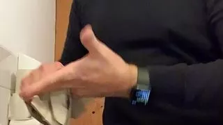 Horny i jerk-off in the toilet, cum in my palm and eat it.