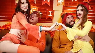 DaughterSwap - Horny Step Daughters Have a Crazy Orgy With Their Step-Dads on Thanksgiving