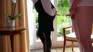 sexy secretary having sex meeting with the boss in front of a hotel window - business-bitch