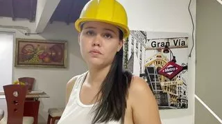 A sexy builder comes to my house to make some arrangements and ends up heating me up until she fucks me and makes me cum in it