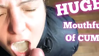 Cumshot in Mouth Facial Sloppy in Puffy Jacket