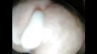 Shemale gets a Mega handjob with double cum at the end