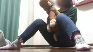 Cute girl has sex alone with her favorite doll