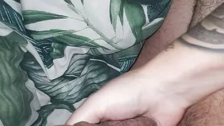 Step mom with amazing tattoo handjob step son dick