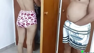 Sexy girl comes out of the bathroom to her room to get dressed and her perverted stepfather interrupts her with the intention of