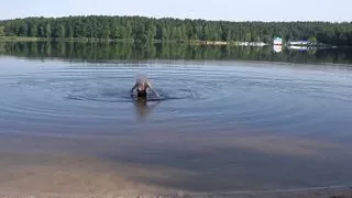Nudist Girl Goes Skinny Dipping in a Beach