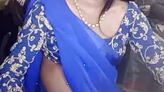 Crossdresser in Blue Saree