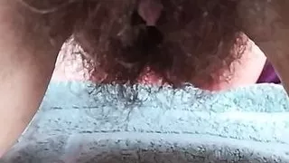 Dana proudly displays her hairy for a doggie