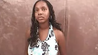 Busty ebony teen sucks on hard cock