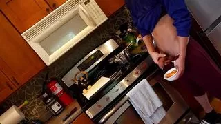 Cook glazes donuts with hot fresh cum for you