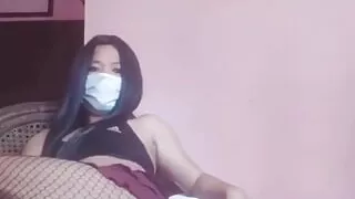 Ladyboy opening with a dance skirt and cumshot.(asian transgirl)