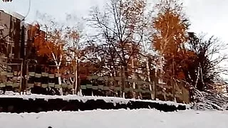 Showing my breasts in the snowy wasteland