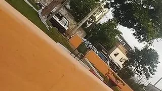 The slut likes to masturbate in public, showing off for her boyfriend.