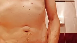 Jerk off in the hotel bathroom