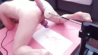 Chastity DILF Mike Essex anal fucking with dildo on the fucking machine