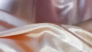 Asian Crossdresser Cum Wearing Satin Polkadot Longdress