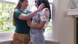 Hairy lesbian brunette fucks her curvy girlfriend