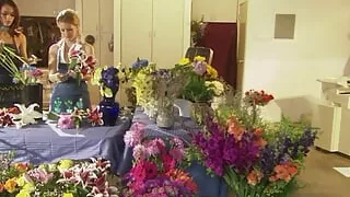 Curly hair and long legs bounce around as this ebony girl rides her white guy