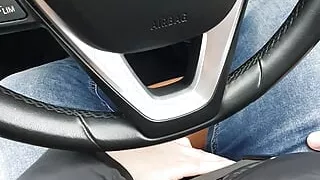 Step mom hand slip on step son jeans touching his cock while is in the car