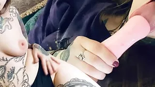 HORNY TATTOO BITCH fucks her Dildo until she CUMS LOUDLY!!!