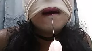 Blowjob on dildo by sissy crossdresser