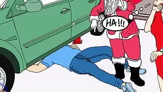 Stepmom collude with Santa, got me trapped under dad's car just to make her Christmas wish which was to fuck my dick come  true