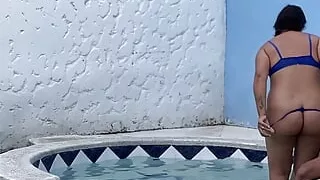 Latin Couple Get Horny In The Pool And End Up Fucking Outdoors