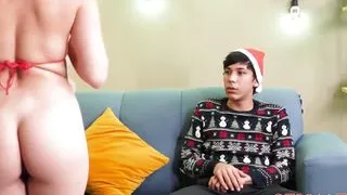 Pervert Step Mom Shares a Whore with Her Step Son for Christmas's Eve