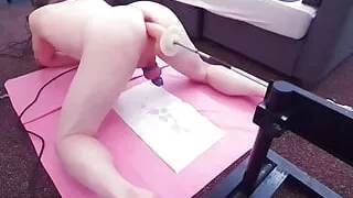 Mature DILF Mike Essex getting ass fucked with big dildo while locked in chastity