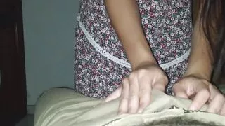 POV Stepsister comes into my room in a dress and seduces me with her big butt and tight pussy. Real home video (HD)