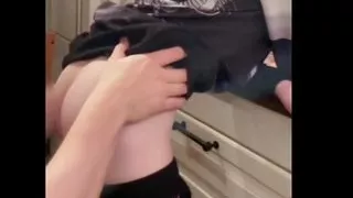 Daddy licks my hole and fucks me while cooking in the kitchen