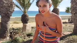 Latina, Naked Slut in Front of the Beach, Playing with My Pussy