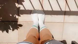 Wifeys feet in long white tube socks